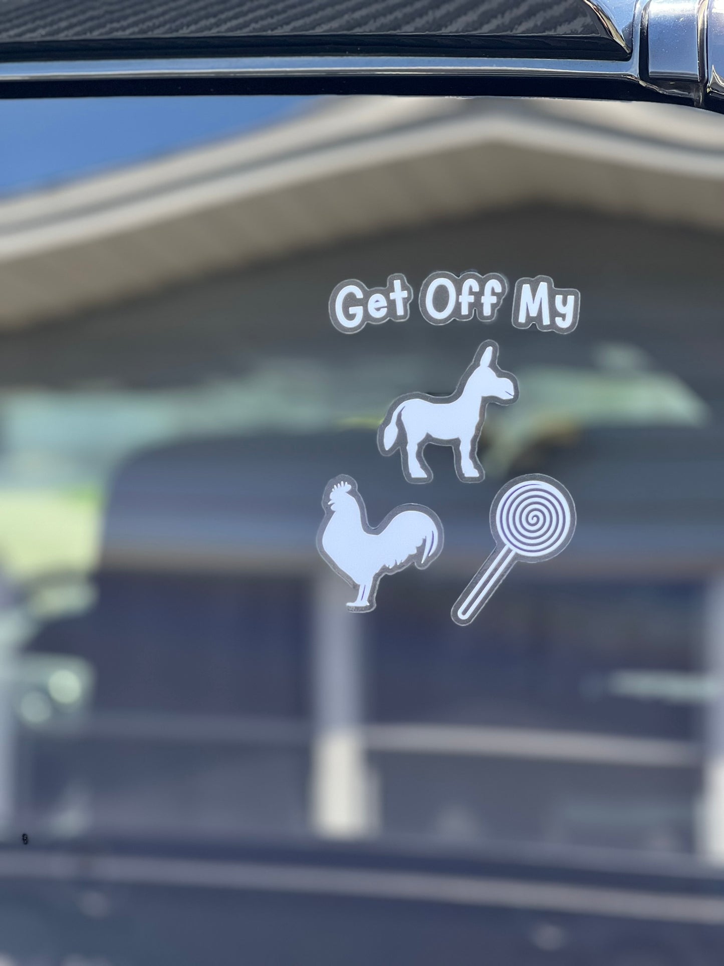 Get Off My Donkey Rooster Lollipop Stickers Black/White