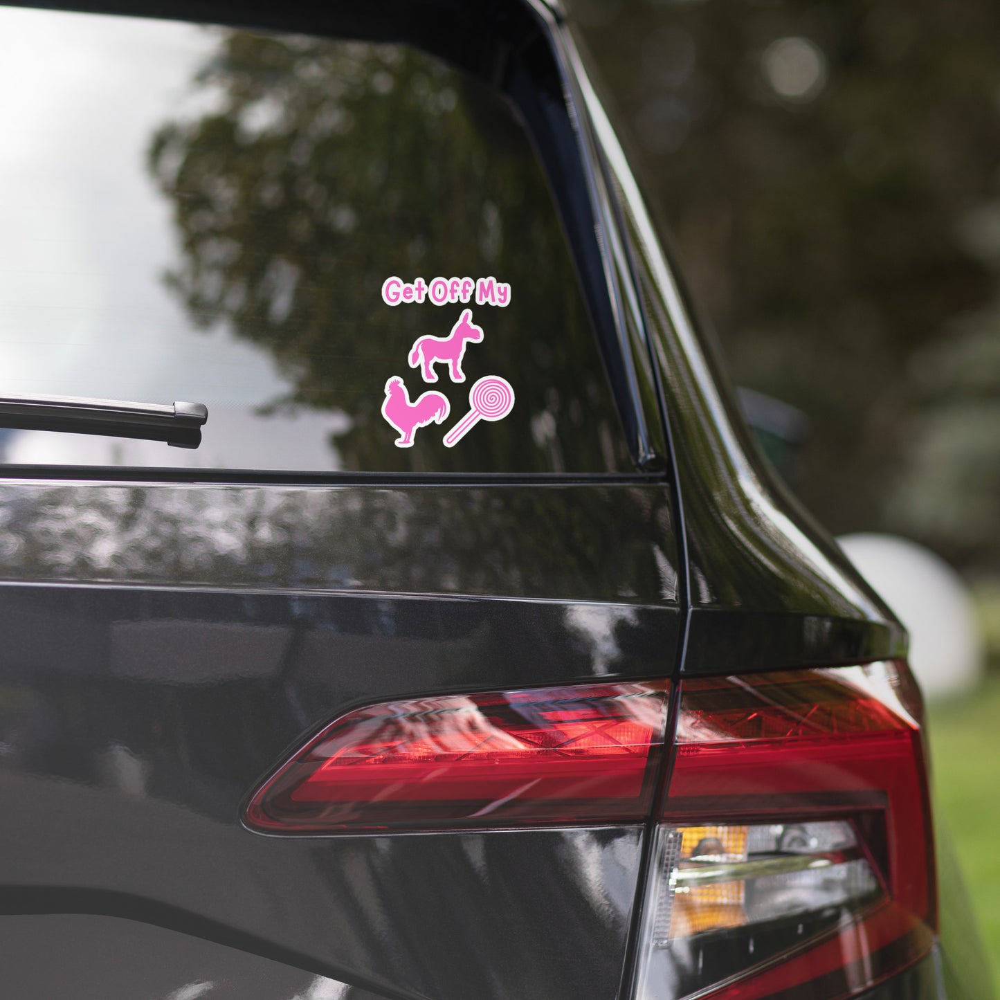 Get Off My Donkey Rooster Lollipop Stickers Pink