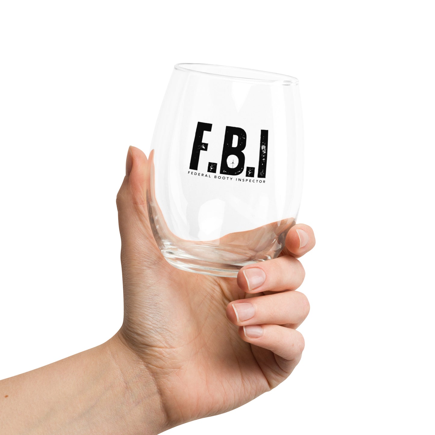 FBI Stemless white wine glass