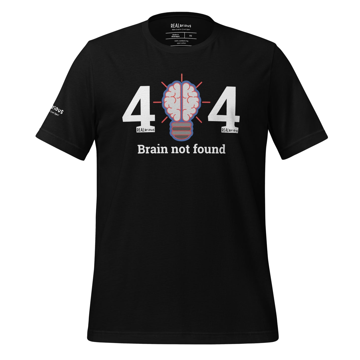 REALarious Official 404 Brain Not Found t-shirt